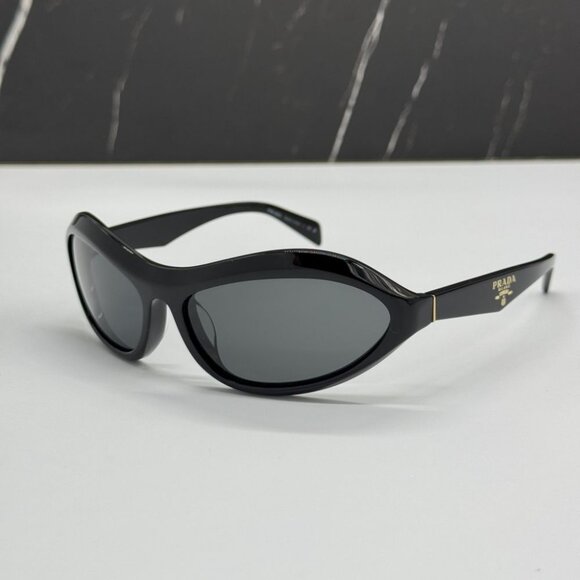 NEW PRADA SUNGLASSES PRA20S 16K5S0 WOMEN BLACK SPR A20 OVAL PR A20S 16K5S0 - Picture 1 of 10
